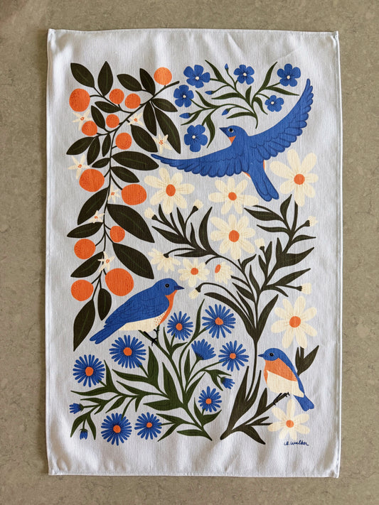 Bluebirds Premium Tea Towel