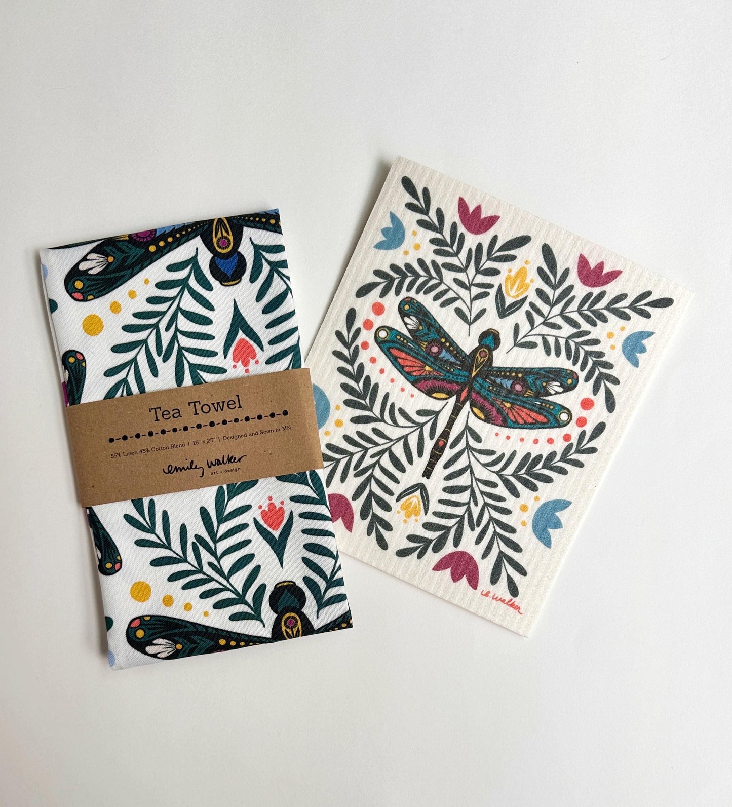 Dragonfly Gift Set - Tea Towel & Swedish Dishcloth