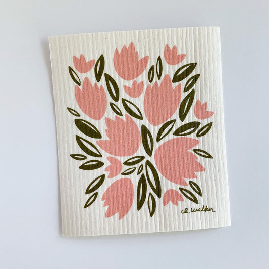 Pink Tulips Swedish Dishcloth
