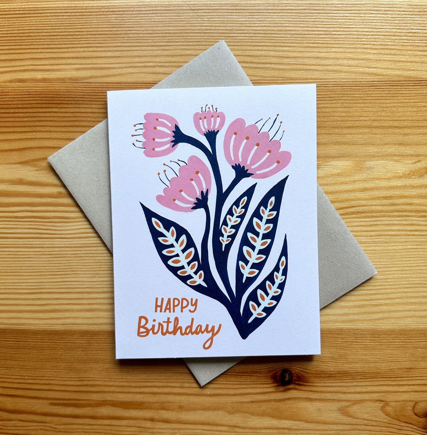 Folk Art Floral Happy Birthday Card