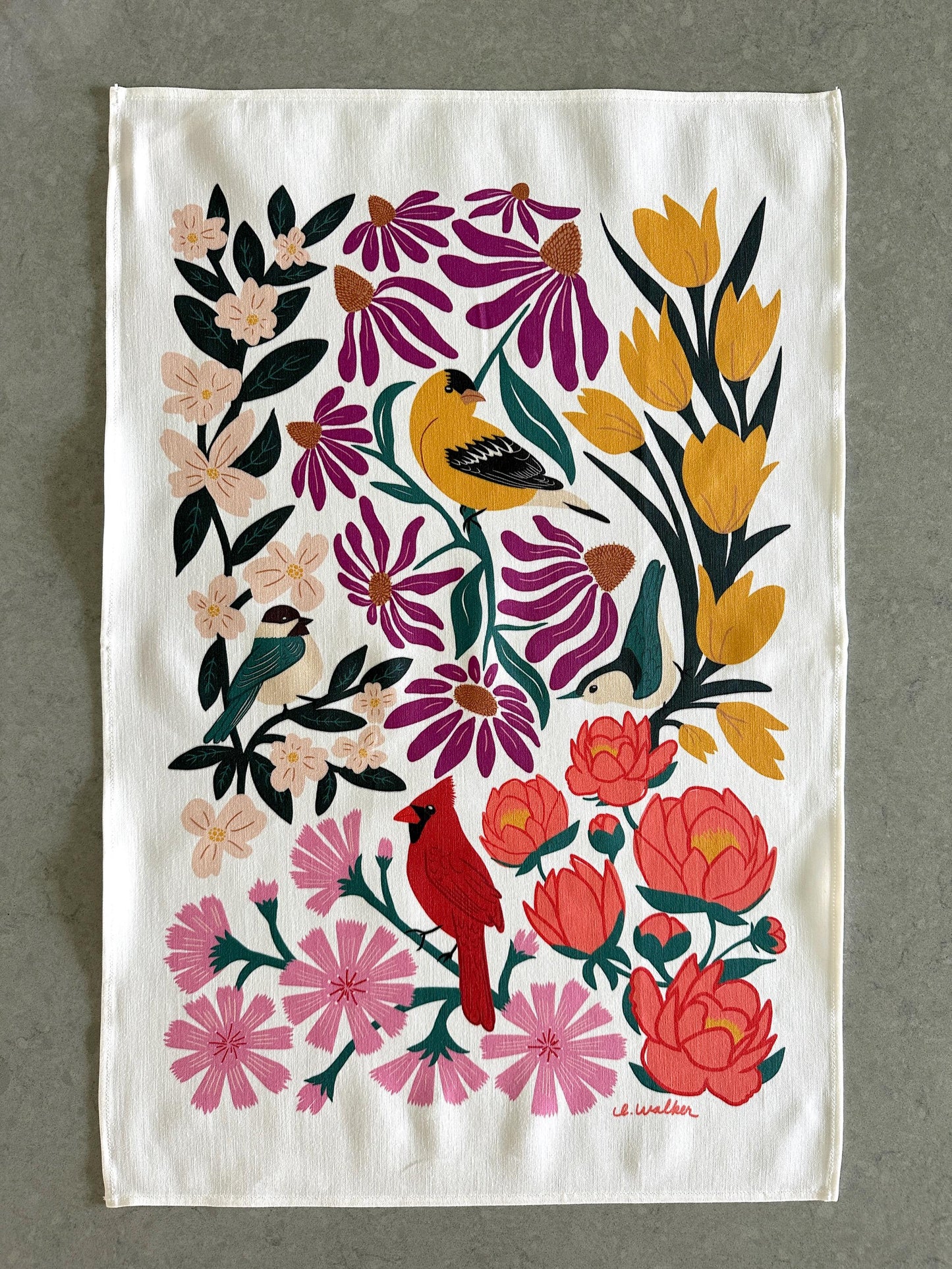 Birds and Blossoms Premium Tea Towel