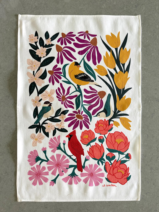Birds and Blossoms Premium Tea Towel