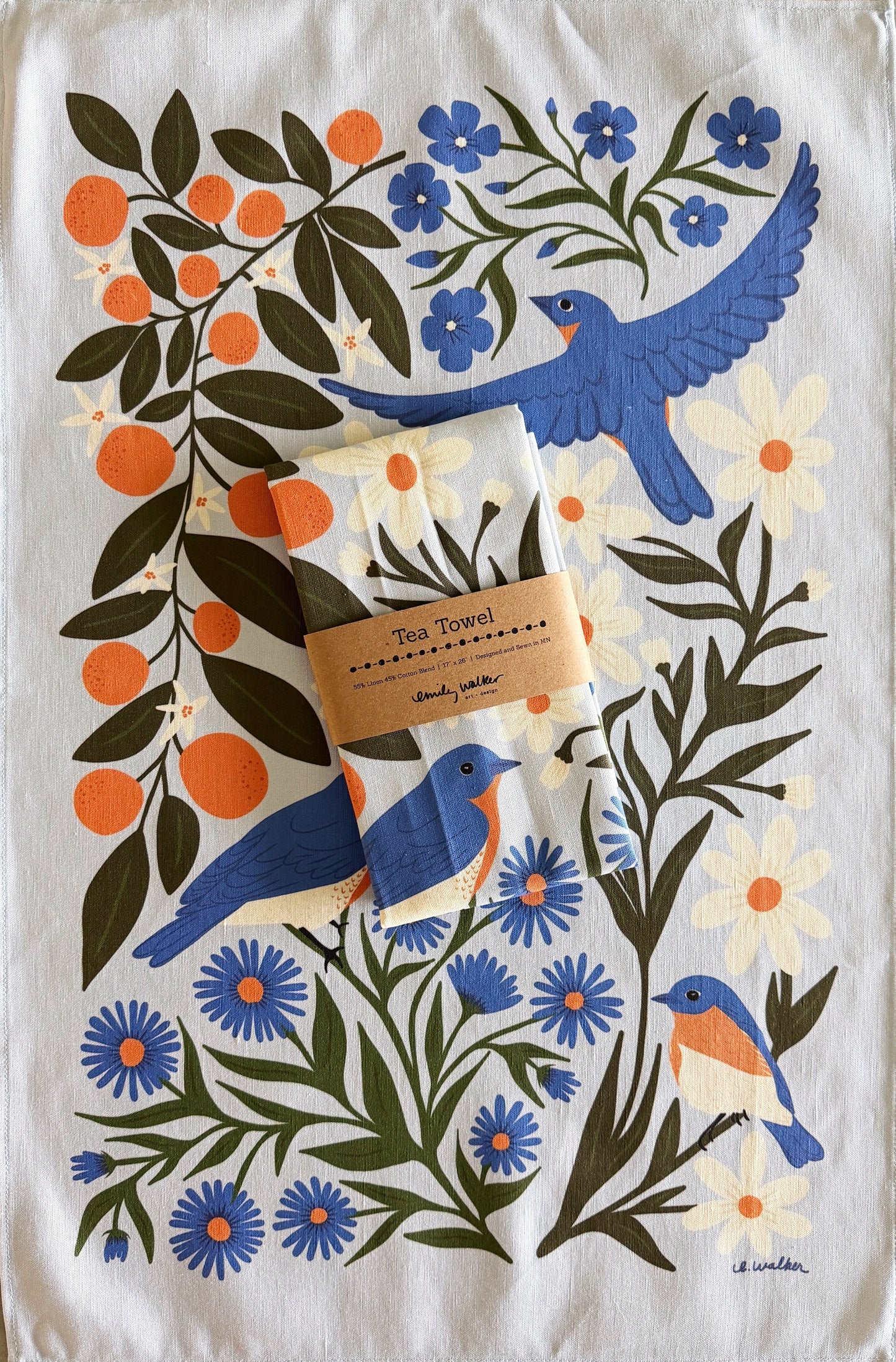 Bluebirds Premium Tea Towel