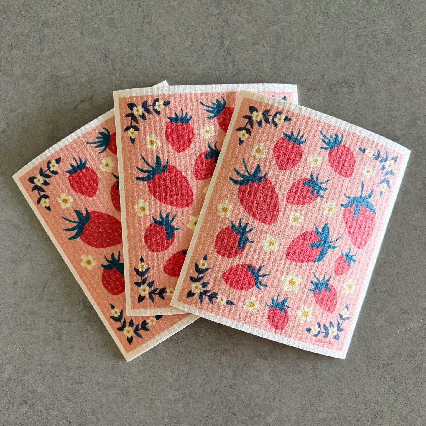Set of 3 Strawberry Swedish dishcloths