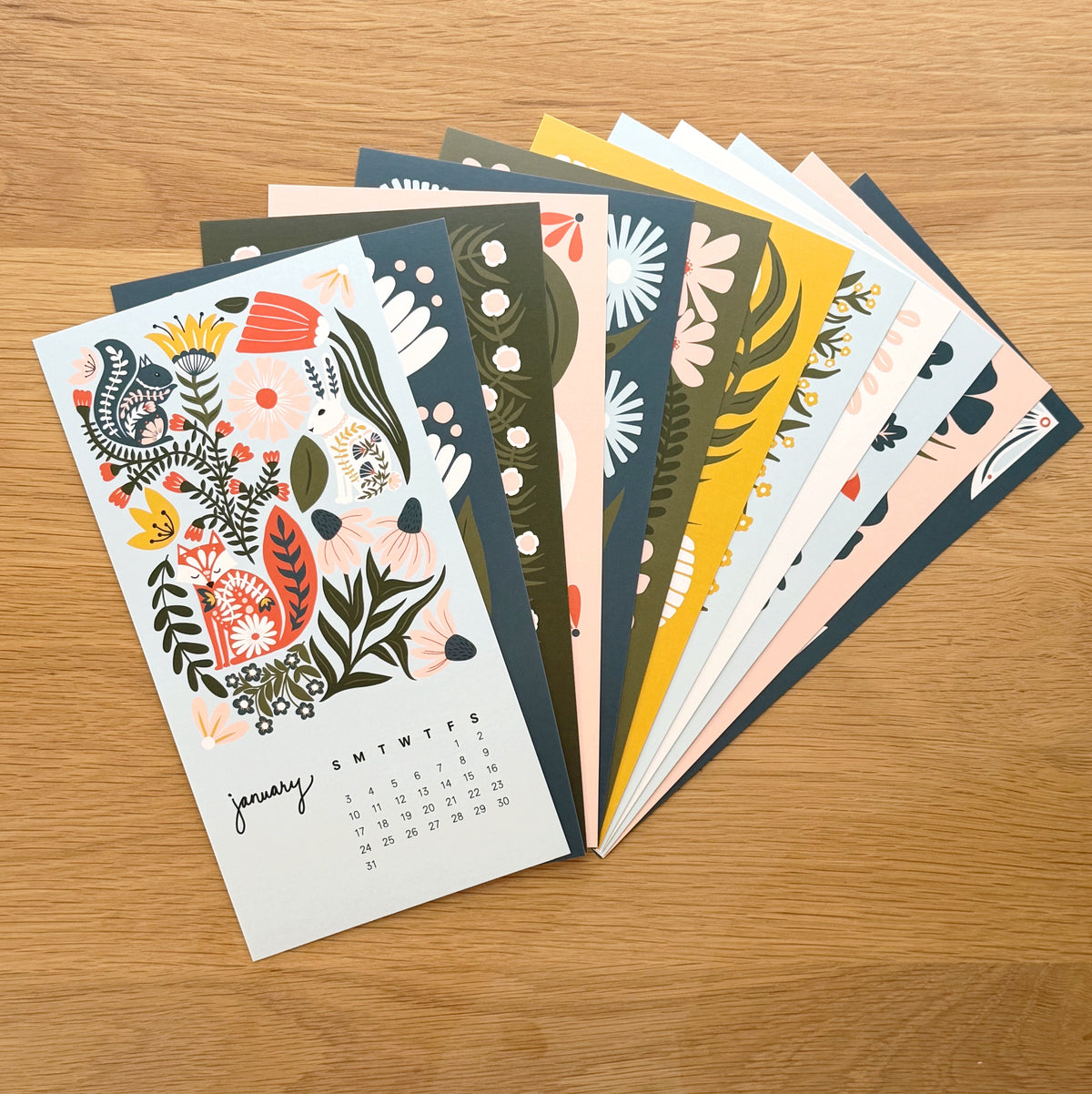 2027 desktop calendar - showing all the months fanned out.