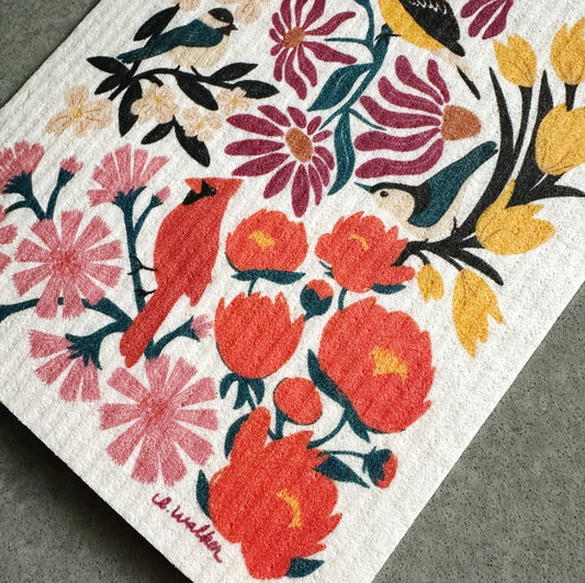 Birds & Blossoms Swedish Dishcloth