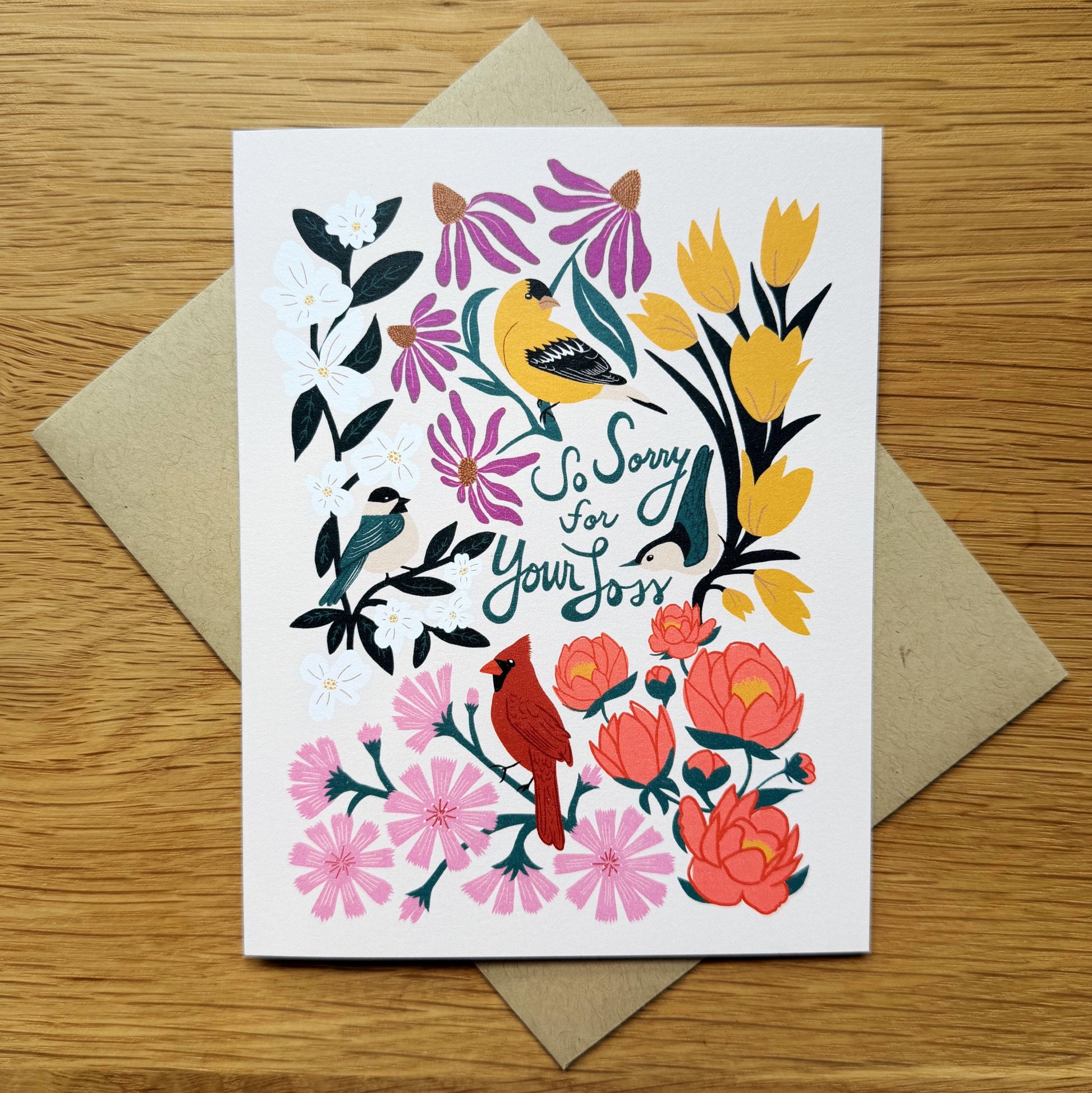 So sorry for your loss card - birds and flowers on the design
