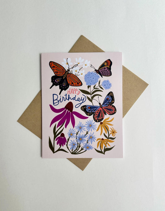 Butterfly Floral Happy Birthday Card