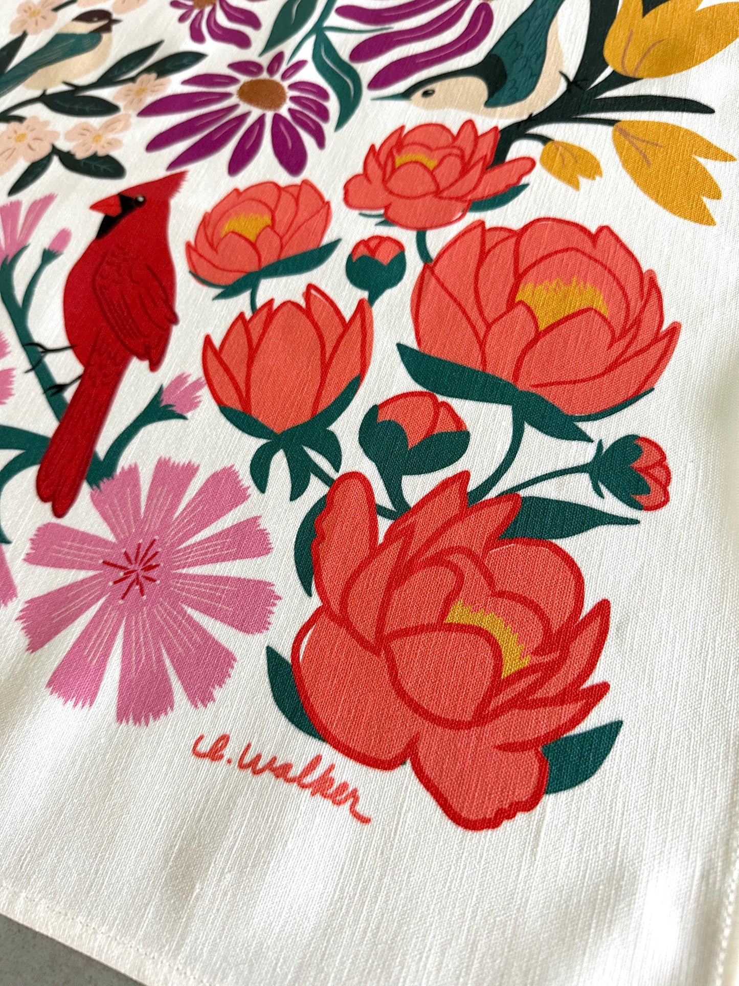 Birds and Blossoms Premium Tea Towel