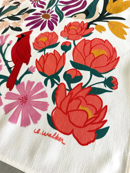 Birds and Blossoms Premium Tea Towel