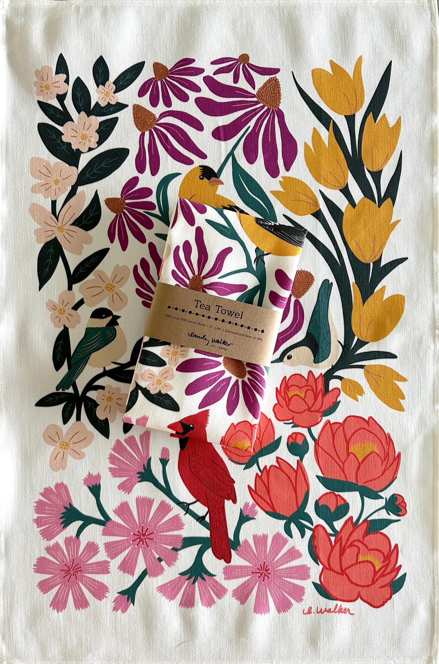 Birds and Blossoms Premium Tea Towel